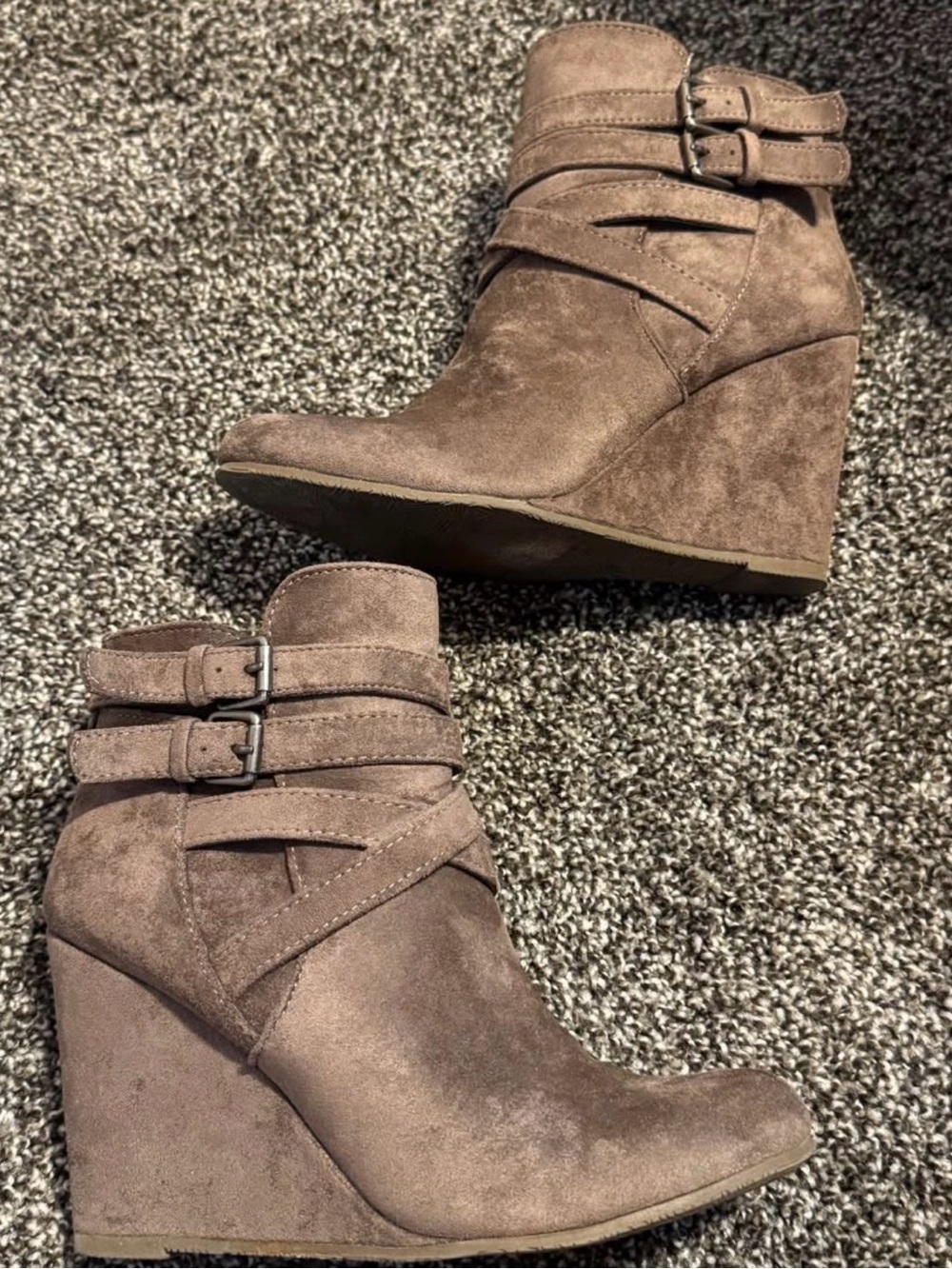 Suede Wedge Ankle Boots in Mauve Taupe - Women's